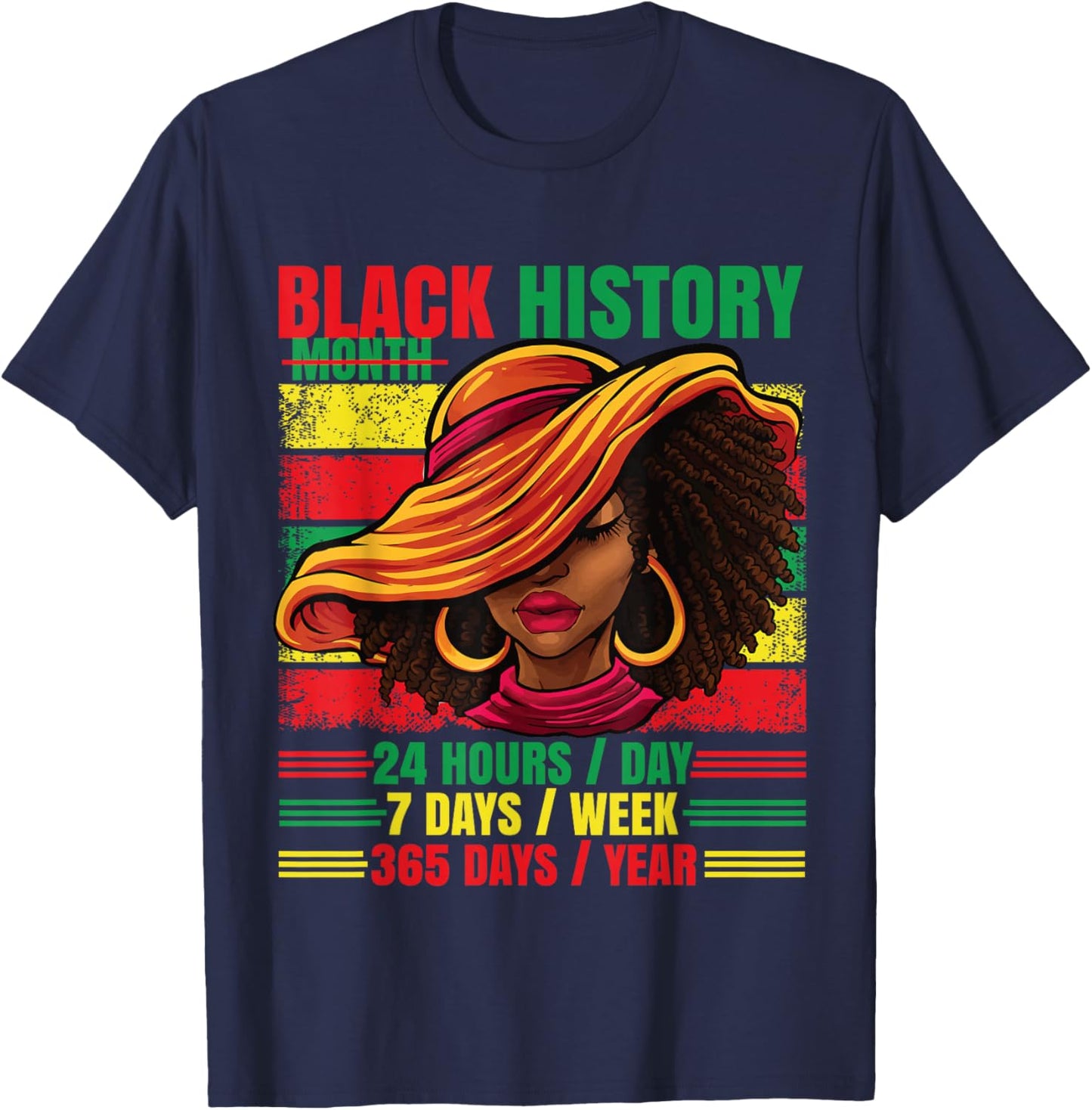 Black History Month 24/7/365 Afro Woman Pride African T-Shirt - T-Shirt | Navy