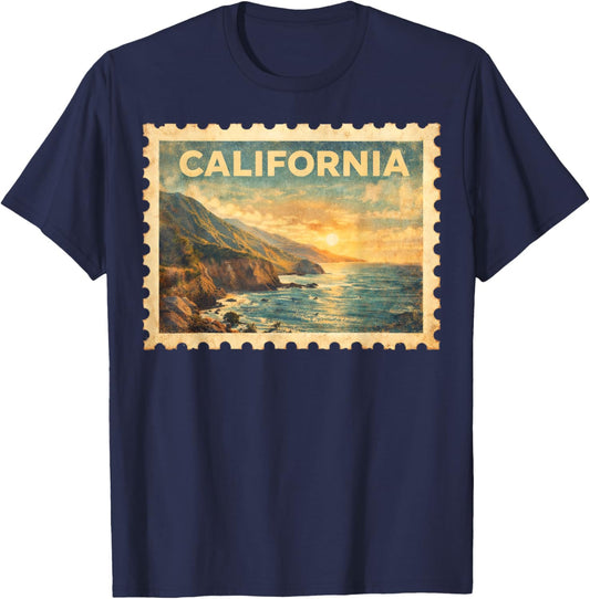 Vintage California Retro Travel Stamp Art T-Shirt - T-Shirt | Navy