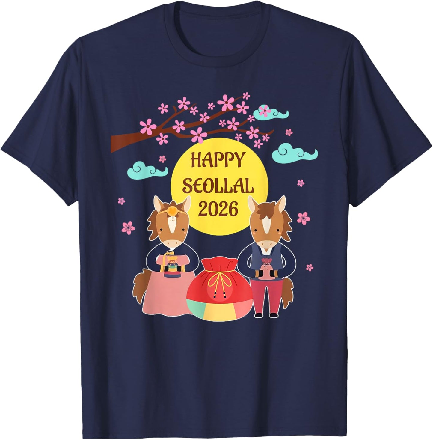 Happy Seollal 2026 Korean Lunar New Year of The Horse T-Shirt - T-Shirt | Navy