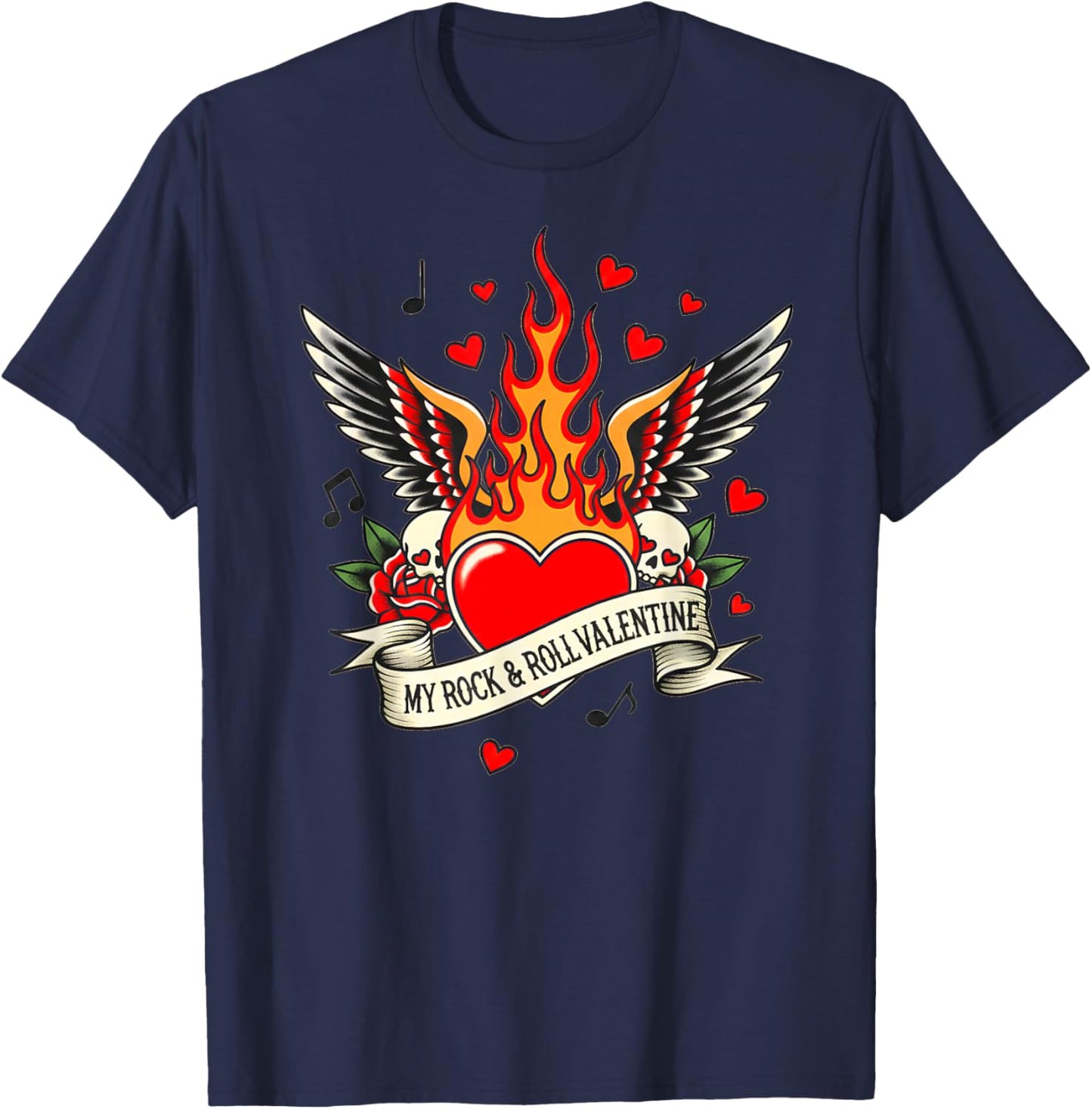 Valentine’s My Rock and Roll Valentine Love Heart Music Art T-Shirt - T-Shirt | Navy