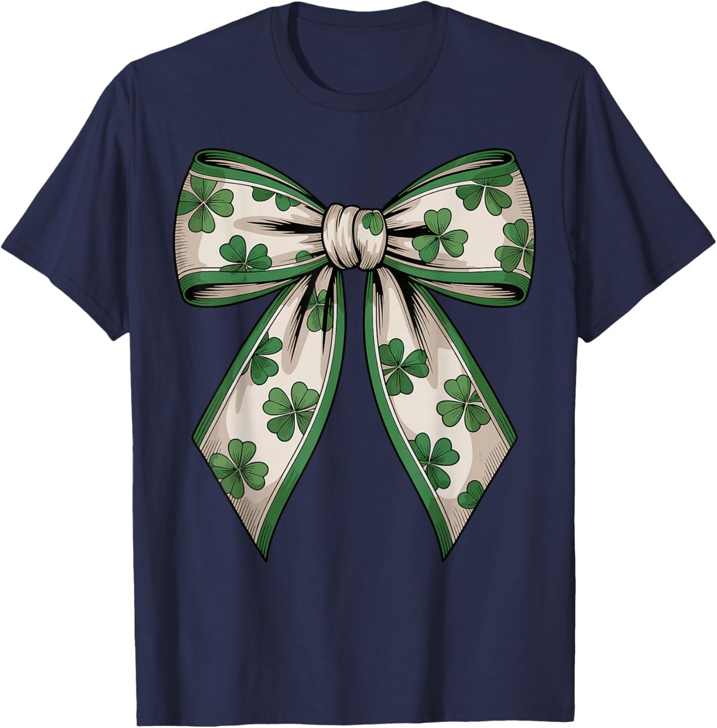 St Patricks Day Shamrock Coquette Bow Saint Pattys Girls T-Shirt - T-Shirt | Navy
