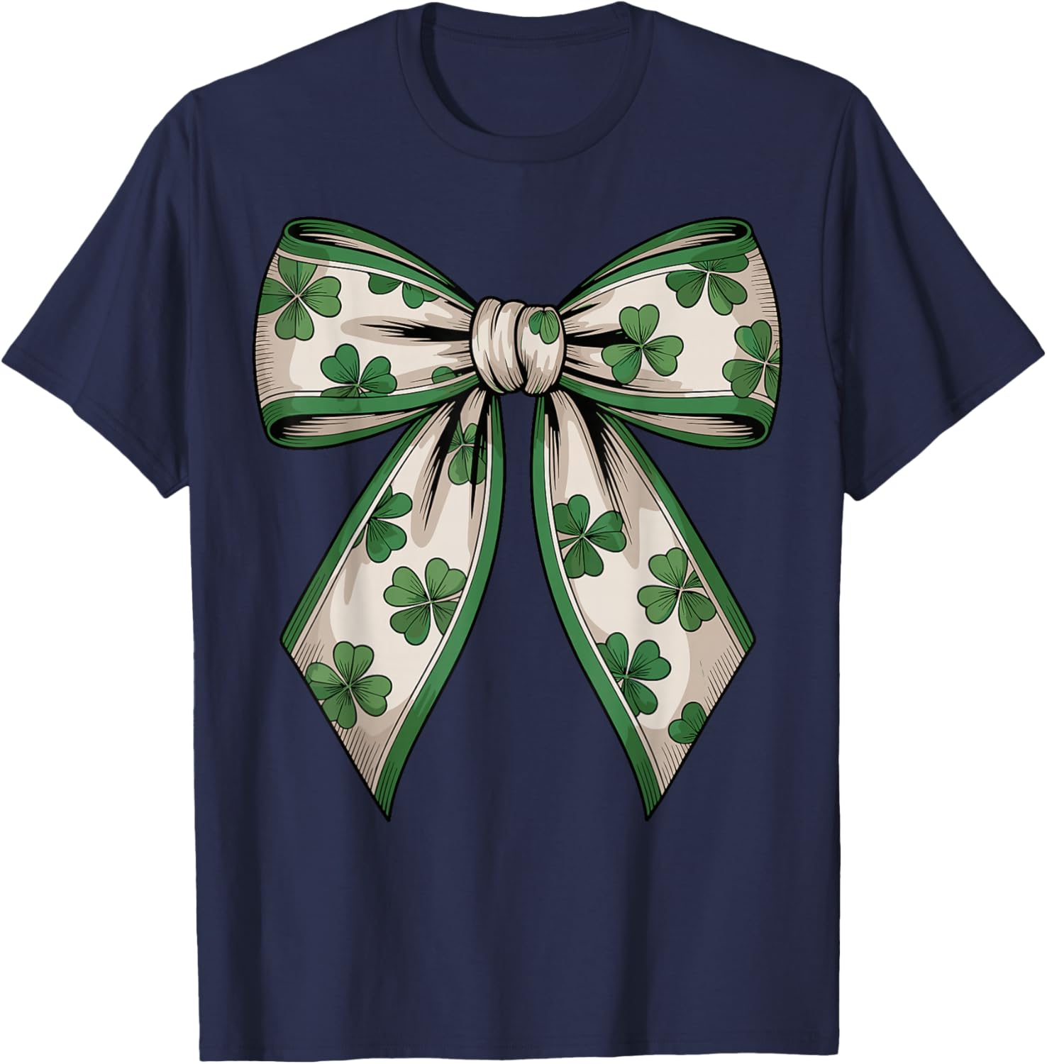 St Patricks Day Shamrock Coquette Bow Saint Pattys Girls T-Shirt - T-Shirt | Navy