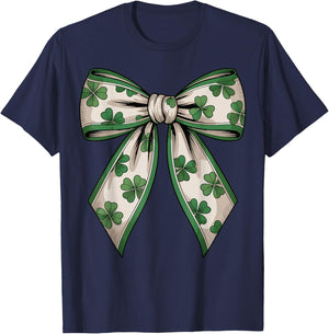 St Patricks Day Shamrock Coquette Bow Saint Pattys Girls T-Shirt - T-Shirt | Navy
