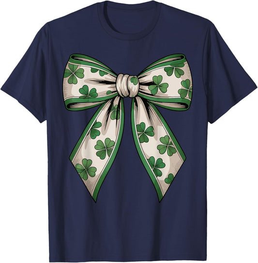 St Patricks Day Shamrock Coquette Bow Saint Pattys Girls T-Shirt - T-Shirt | Navy