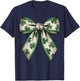 St Patricks Day Shamrock Coquette Bow Saint Pattys Girls T-Shirt - T-Shirt | Navy