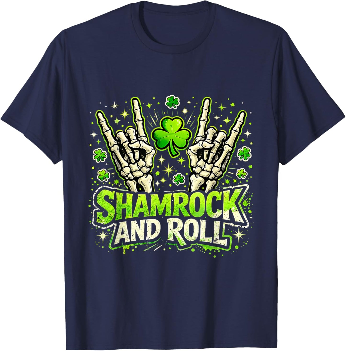 Shamrock and Roll St Patrick Day Rock Vibes T-Shirt - T-Shirt | Navy