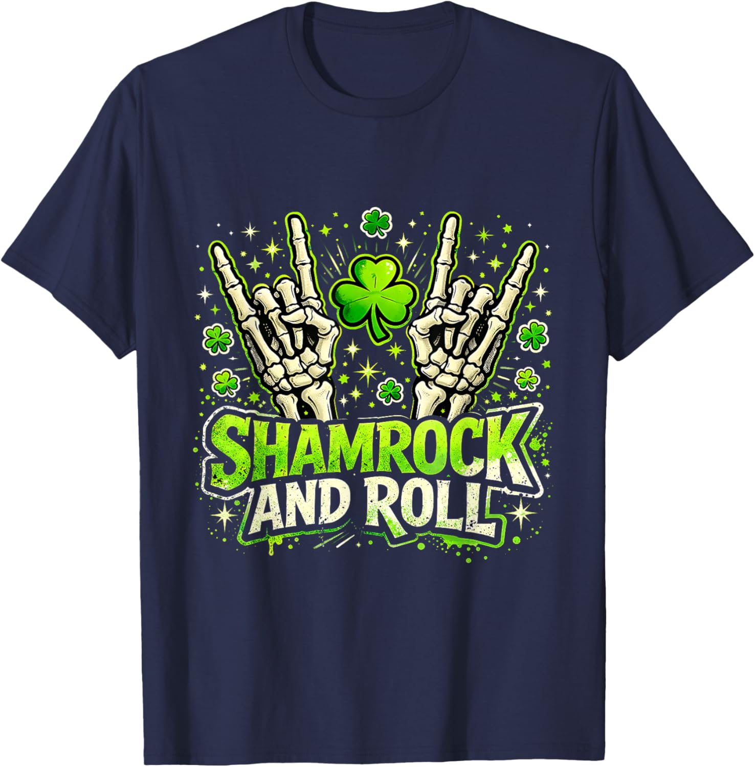 Shamrock and Roll St Patrick Day Rock Vibes T-Shirt - T-Shirt | Navy