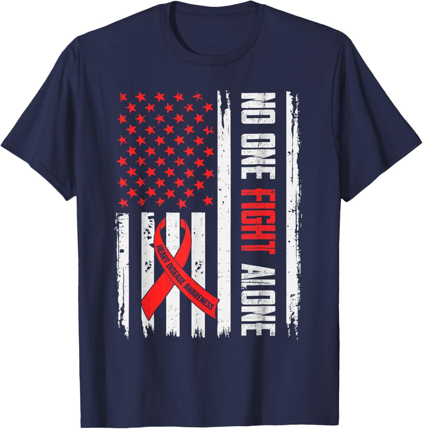 Heart Health USA Flag Heart Disease Awareness CHD Dad T-Shirt - T-Shirt | Navy
