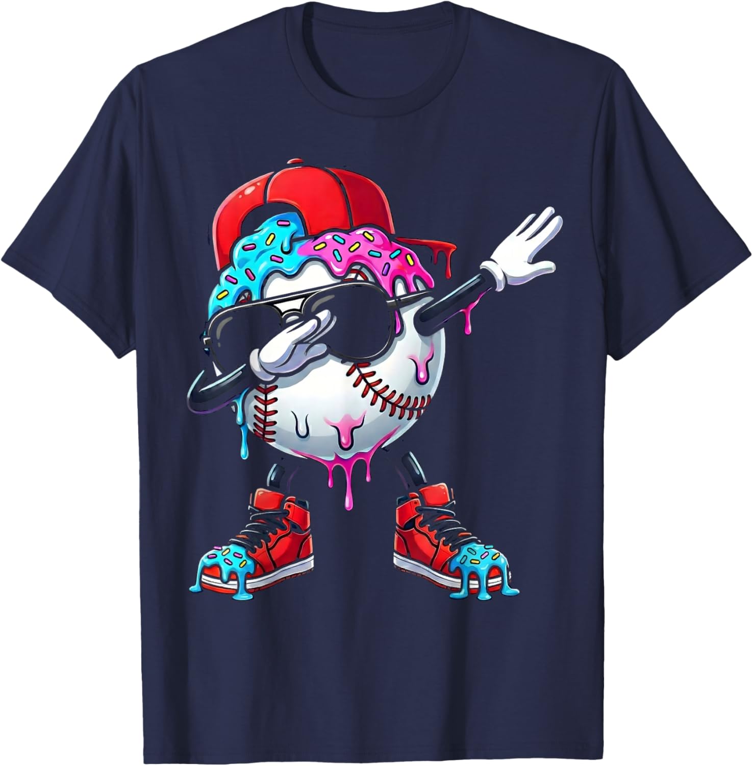 Baseball Ice Cream Drip Dabbing Sports Sprinkles for Boys T-Shirt - T-Shirt | Navy