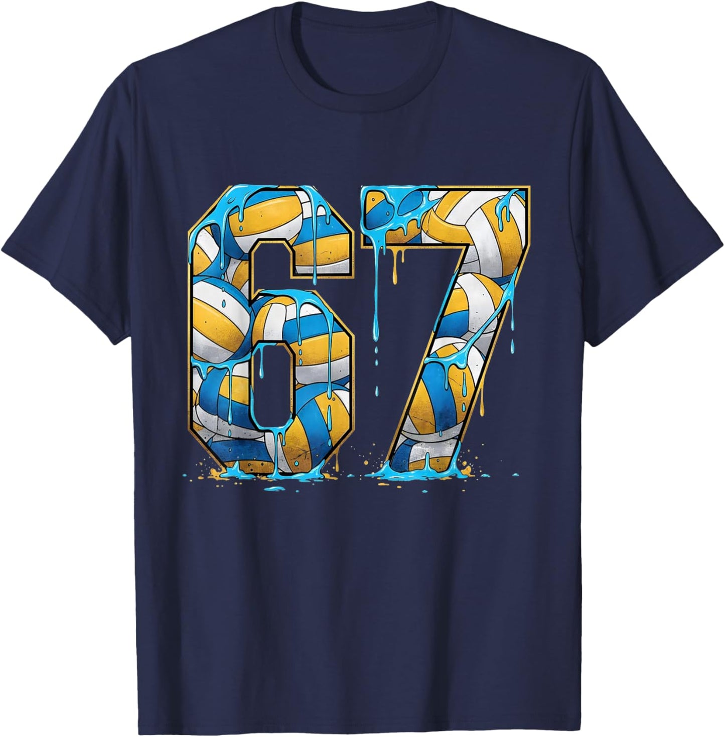Volleyball 67 Six Seven Sport Funny Gen Alpha Z Meme Drip T-Shirt - T-Shirt | Navy