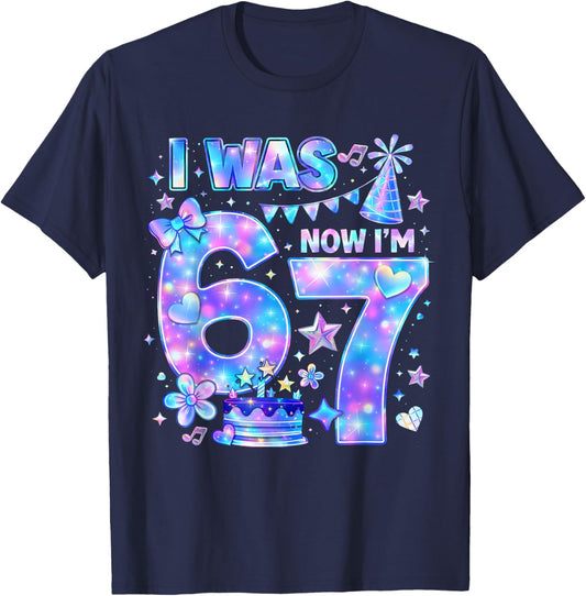 I was 6 Now I'm 7 Birthday Girl Kpop Bday Party Matching T-Shirt - T-Shirt | Navy