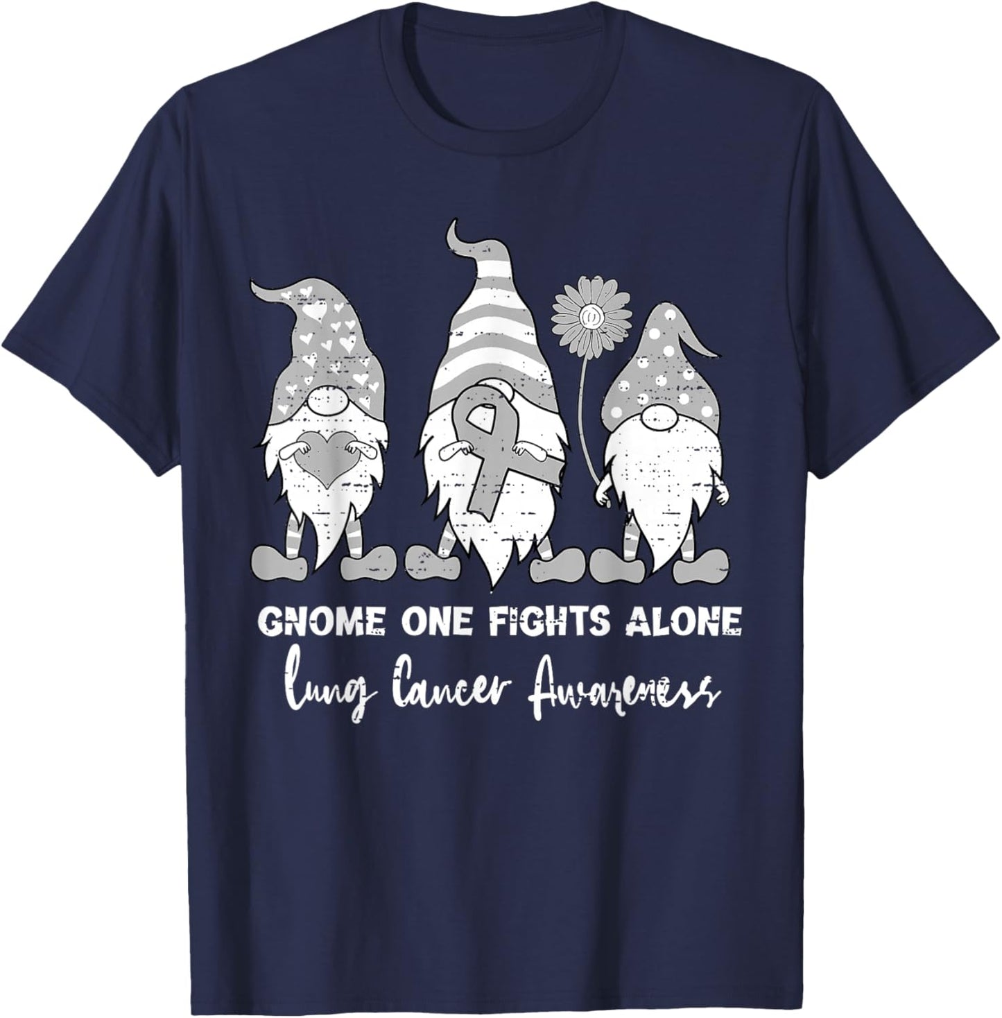 Lung Cancer Awareness Gnome White Ribbon Support Boys Girls T-Shirt - T-Shirt | Navy