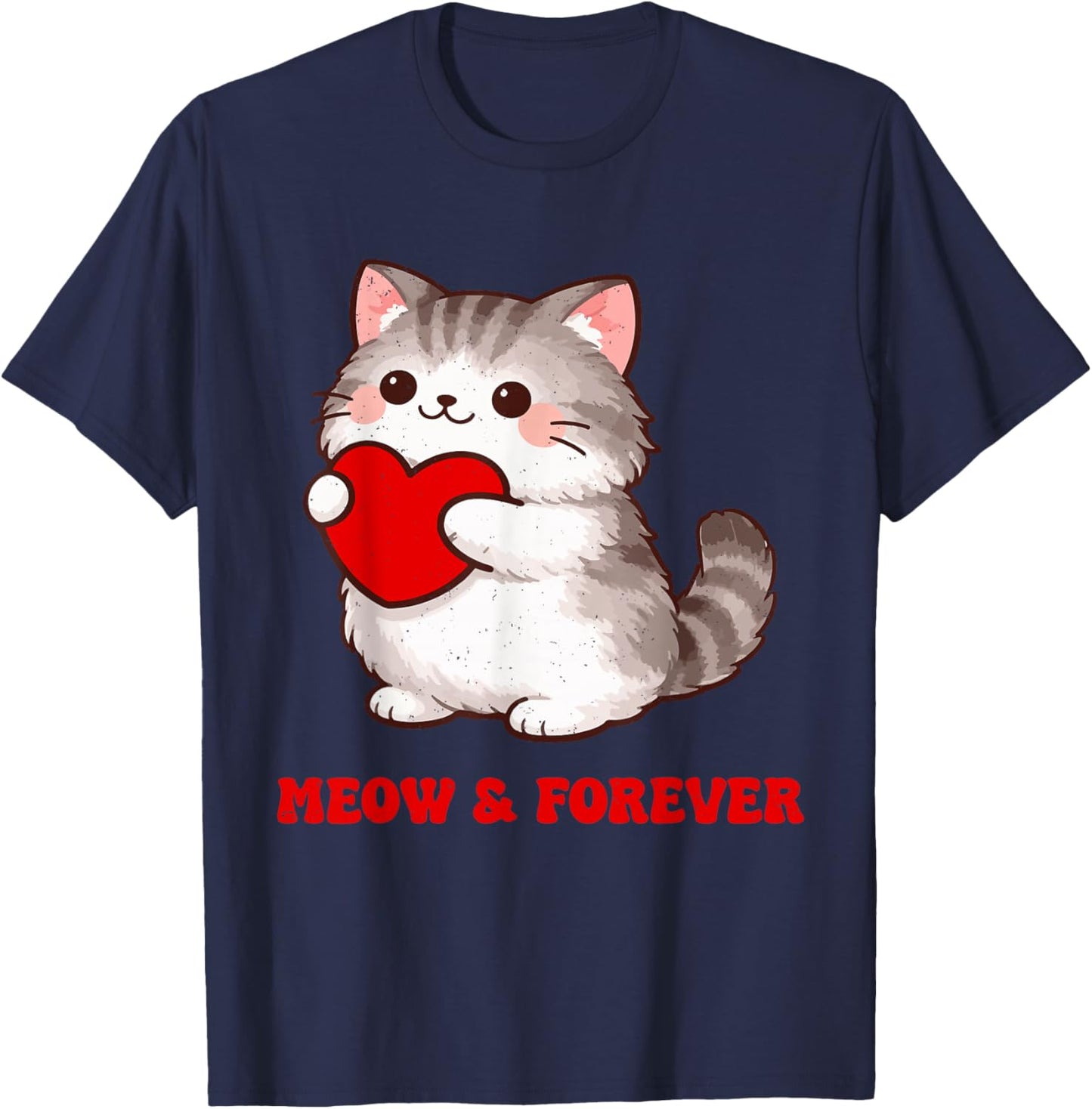 Valentines Day Meow & Forever Cat Lover Matching Design T-Shirt - T-Shirt | Navy
