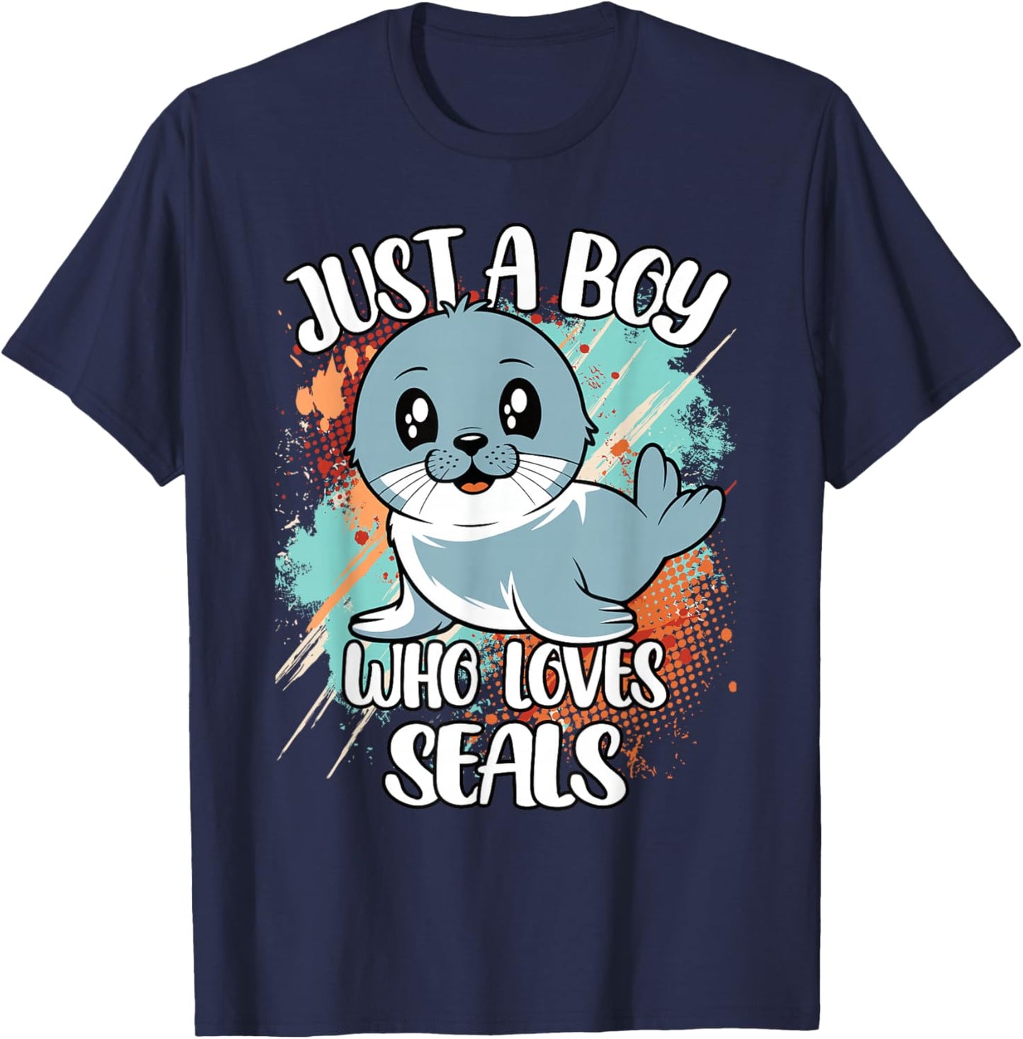 Just A Boy Who Loves Seals Funny Retro Animal Boys Kids T-Shirt - T-Shirt | Navy