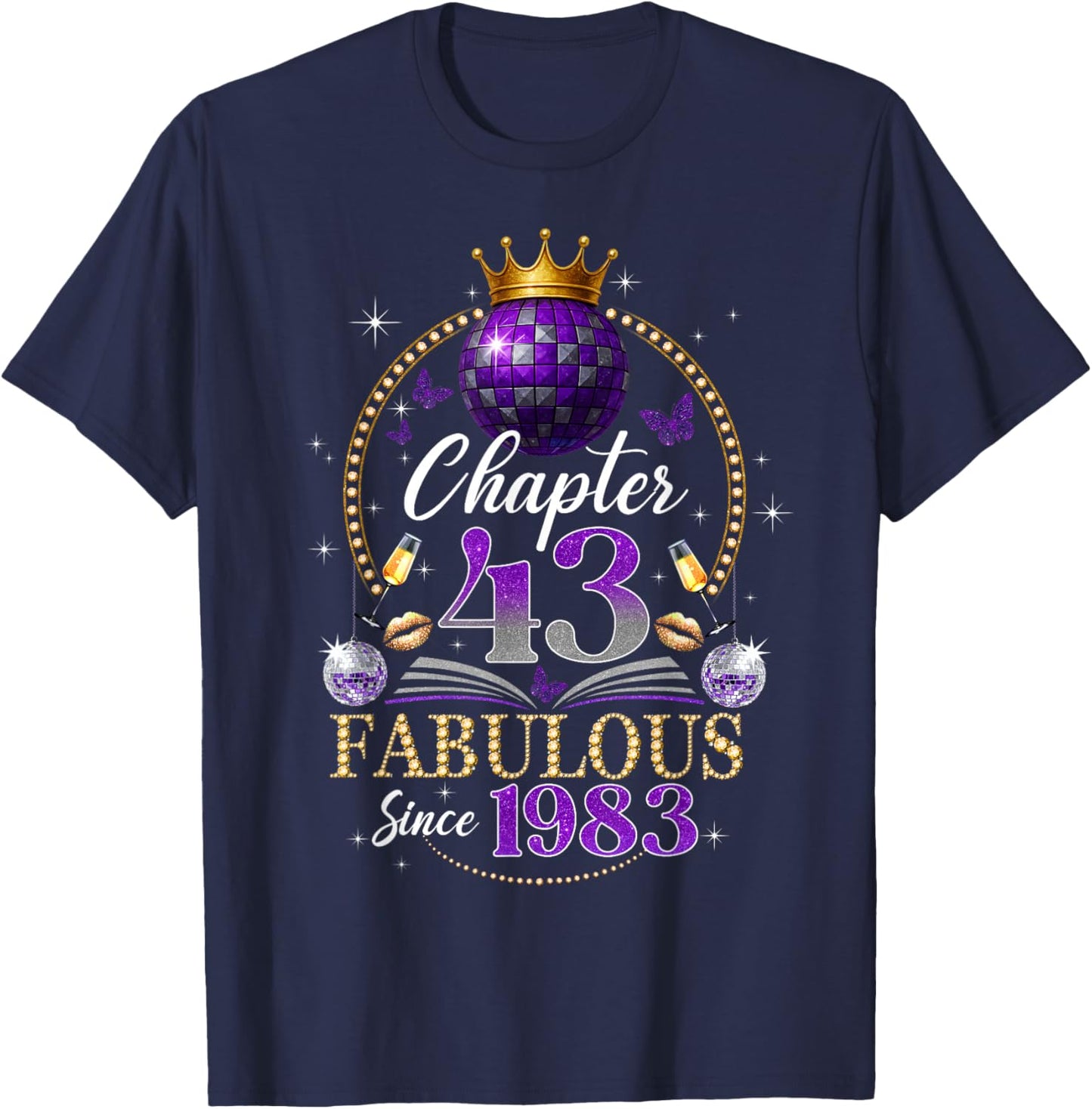 Chapter 43 Since 1983 Purple Disco Ball 43rd Birthday Women T-Shirt - T-Shirt | Navy