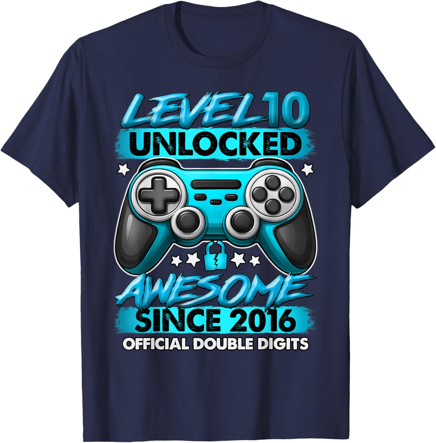 Official Double Digits Level 10 Unlocked 10th Birthday Boy T-Shirt - T-Shirt | Navy