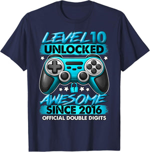 Official Double Digits Level 10 Unlocked 10th Birthday Boy T-Shirt - T-Shirt | Navy