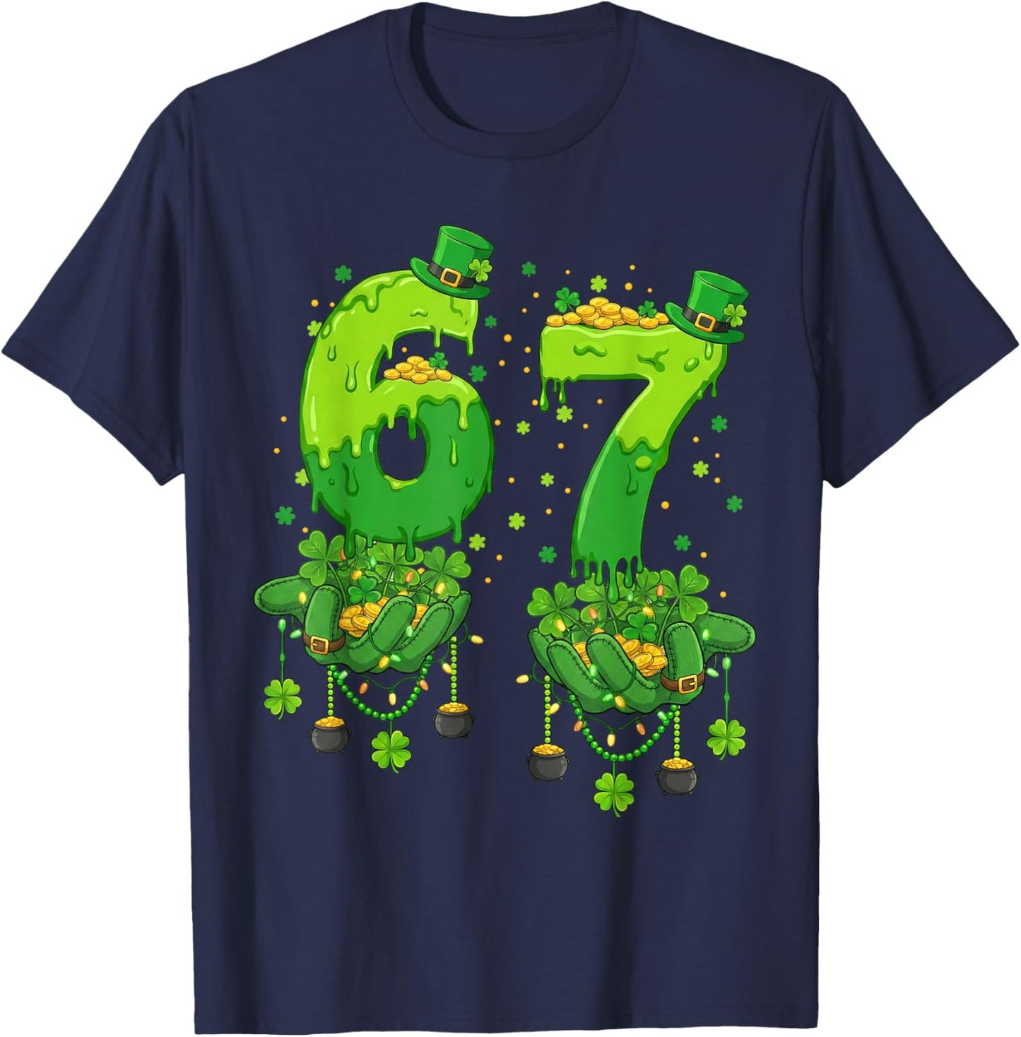 67 Meme Shamrocks Six Seven Shamrocks 6-7 St Patrick's Day T-Shirt - T-Shirt | Navy