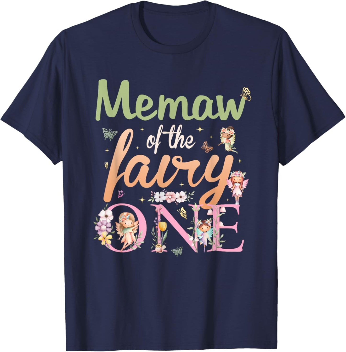 Memaw of The Fairy One 1St Birthday Girl Family Matching T-Shirt - T-Shirt | Navy