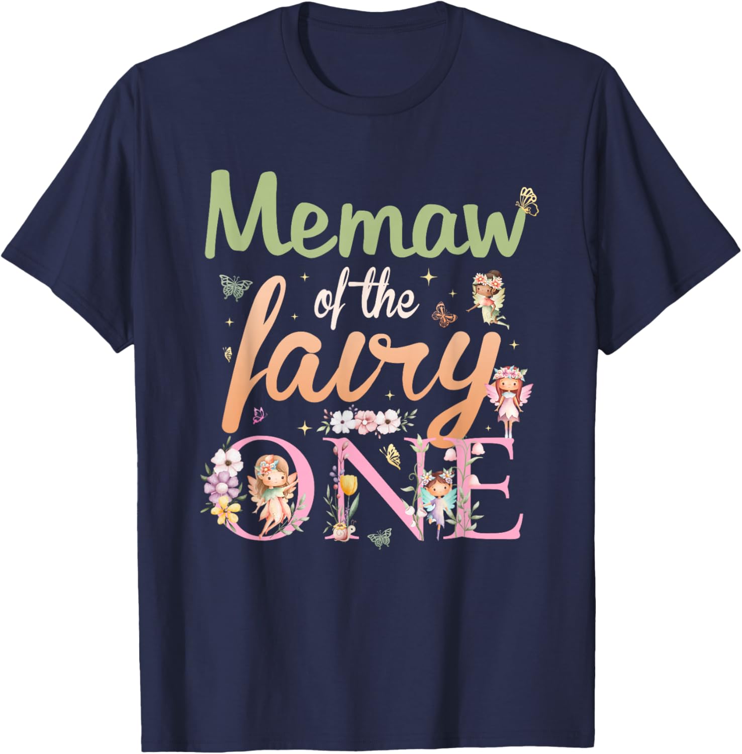 Memaw of The Fairy One 1St Birthday Girl Family Matching T-Shirt - T-Shirt | Navy