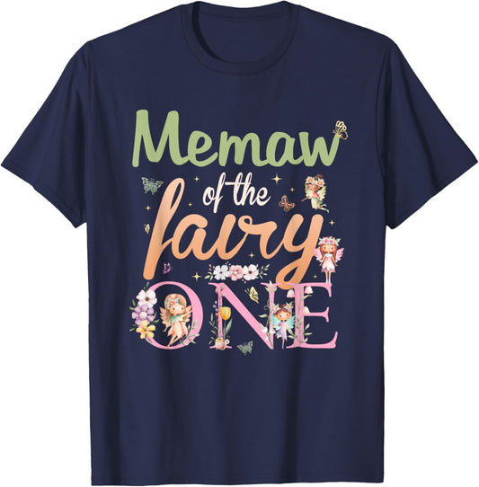 Memaw of The Fairy One 1St Birthday Girl Family Matching T-Shirt - T-Shirt | Navy