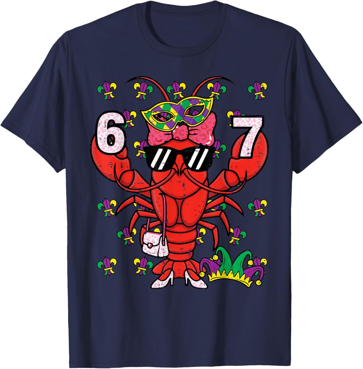 67 Crawfish 6 7 Mardi Gras Meme Kids Girls Women Teacher T-Shirt - T-Shirt | Navy