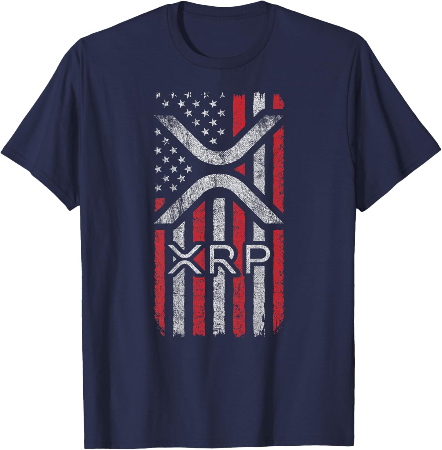 XRP Crypto - XRP Cryptocurrency - American Flag - XRP T-Shirt - T-Shirt | Navy