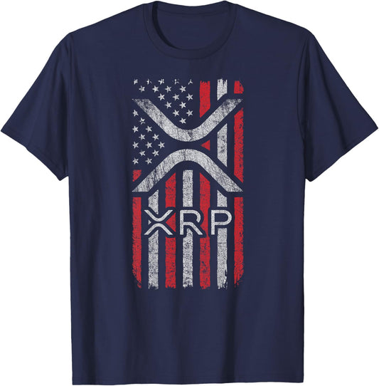 XRP Crypto - XRP Cryptocurrency - American Flag - XRP T-Shirt - T-Shirt | Navy