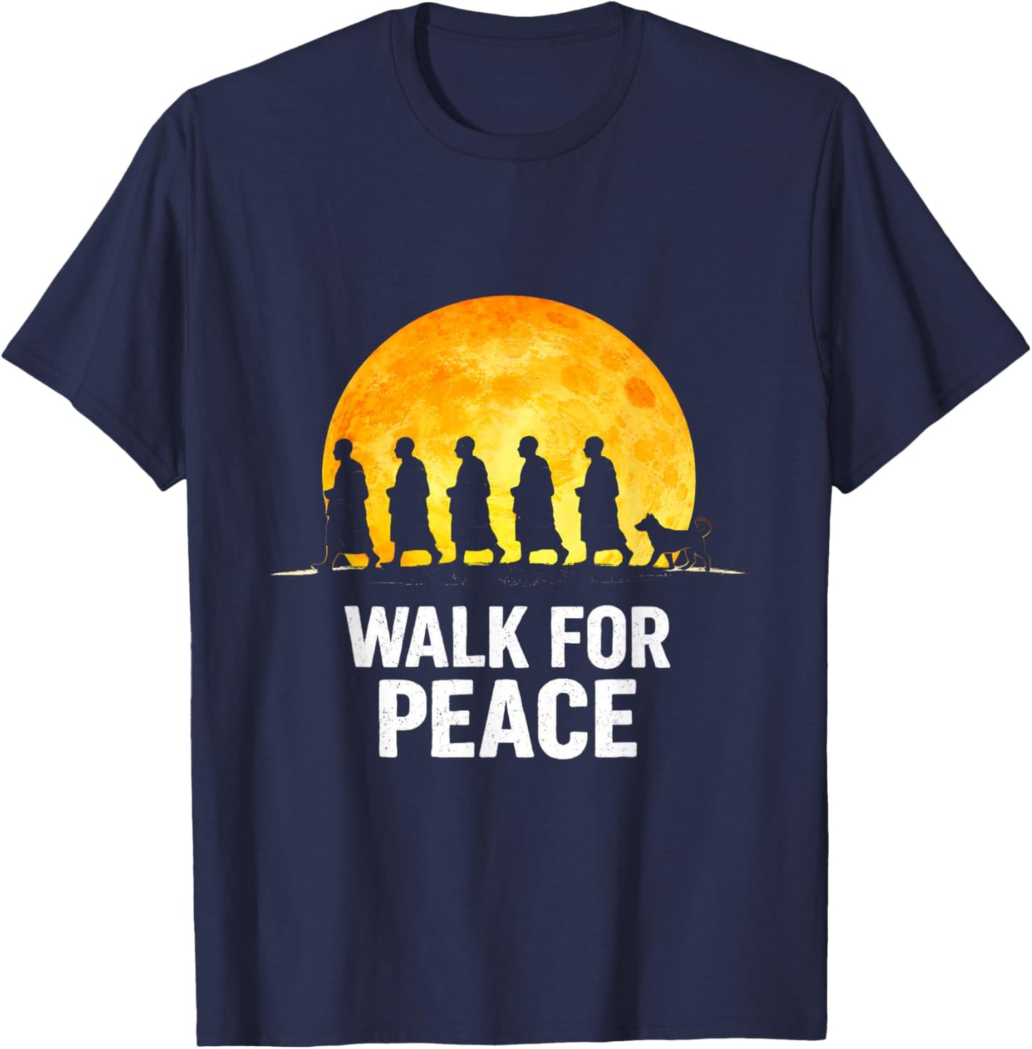 Walk for Aloka Peace Walking Monks Zen Art T-Shirt - T-Shirt | Navy