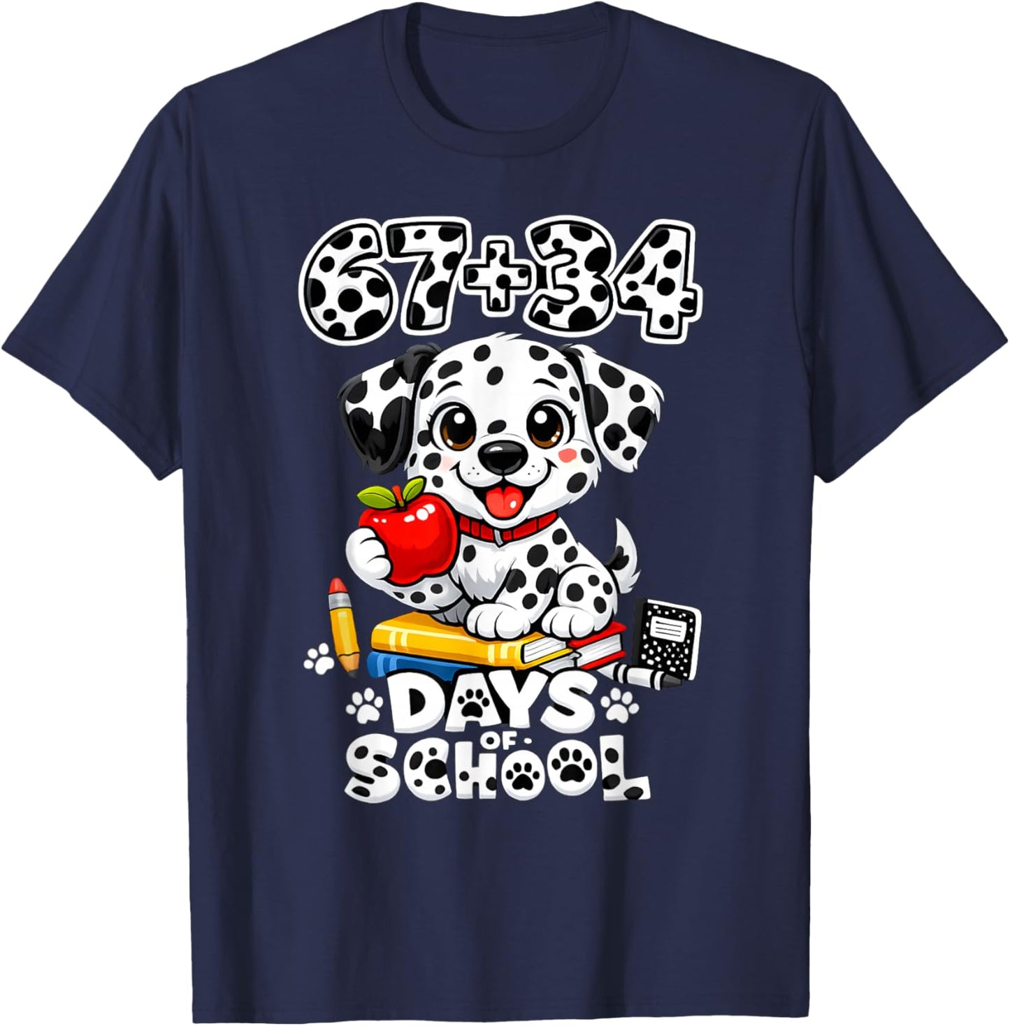 67+34 Days School 101 Days Cute Dog Teacher Kids T-Shirt - T-Shirt | Navy
