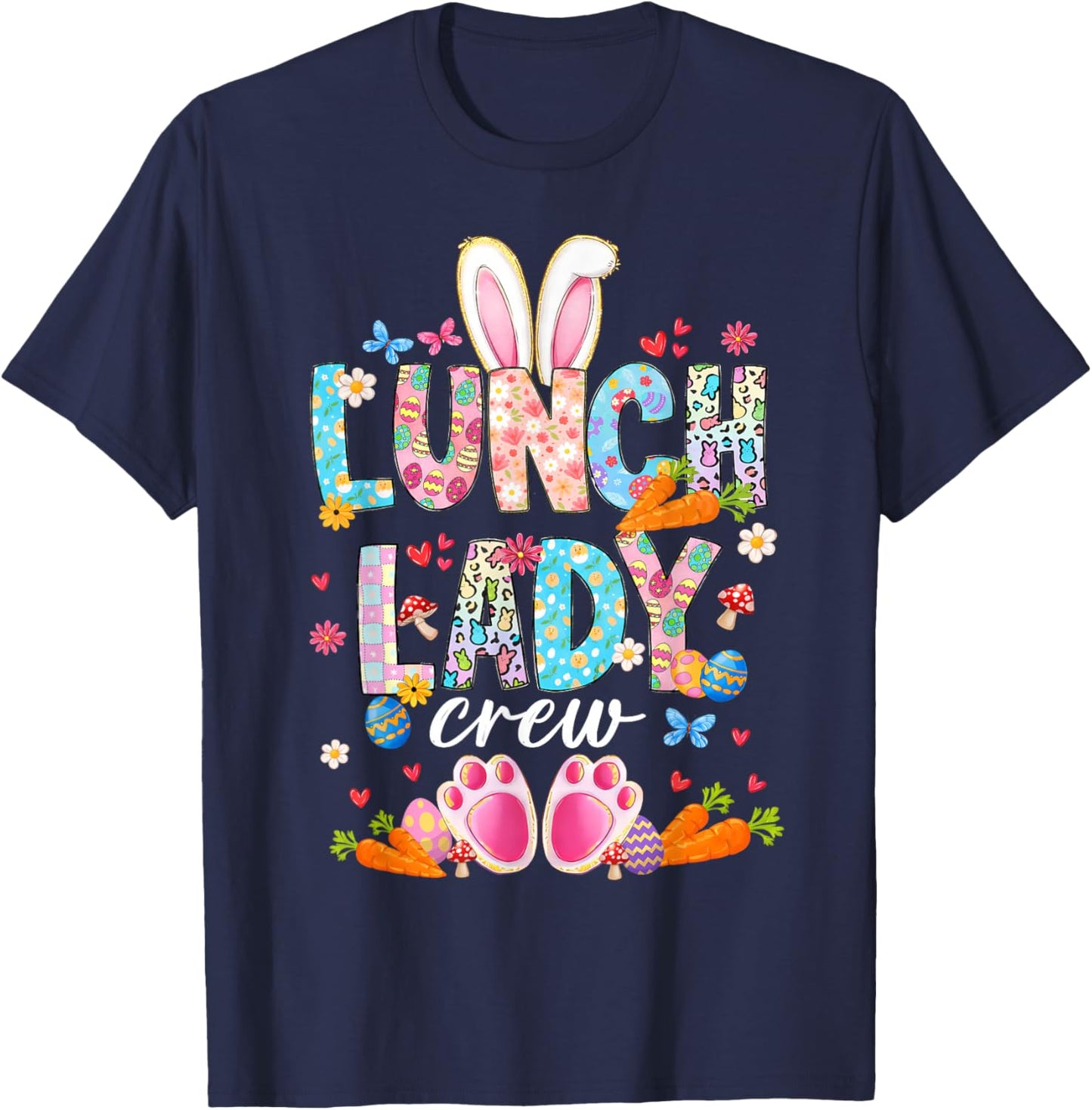 Lunch Lady Crew Funny Bunny Lunch Lady Cafeteria Easter Day T-Shirt - T-Shirt | Navy