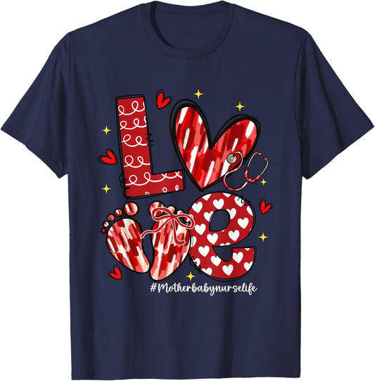 Love Mother Baby Nurse Life Stethoscope Bow Hearts T-Shirt - T-Shirt | Navy