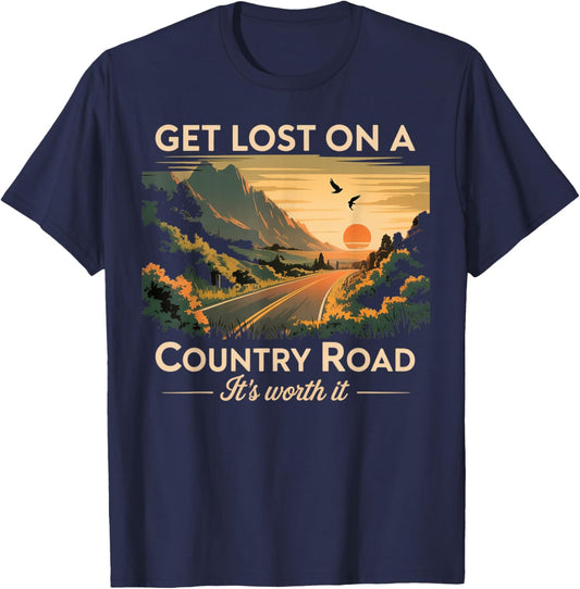 Lost On A Country Roads Mountain Vintage Country Roads T-Shirt - T-Shirt | Navy