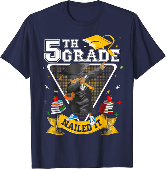 Dabbing Graduation Boy 5th Grade Nailed It Class of 2026 T-Shirt - T-Shirt | Navy