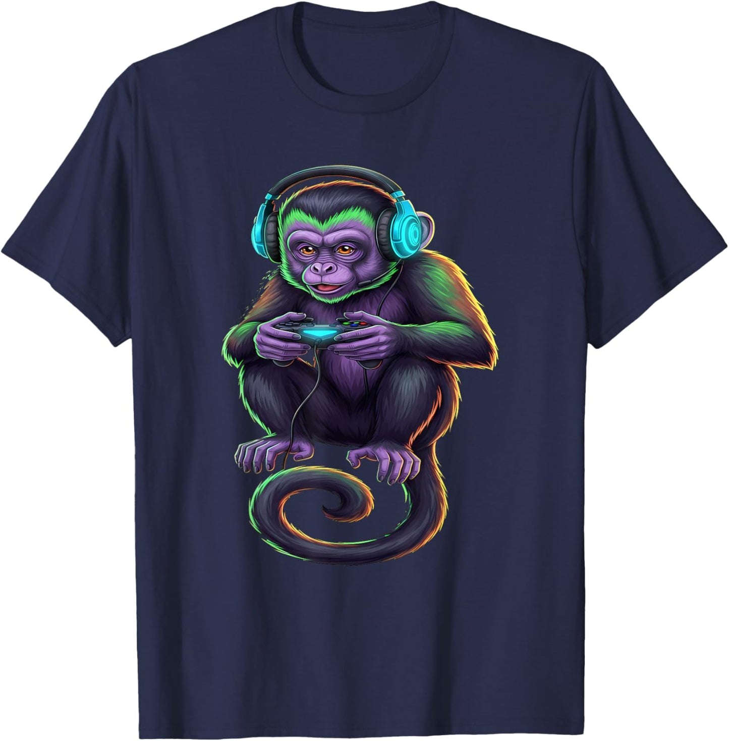 Monkey Gaming Animal Video Games Funny Monkey T-Shirt - T-Shirt | Navy
