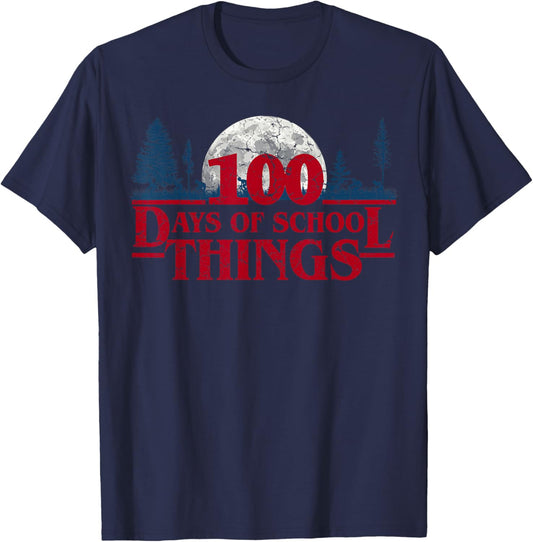 100 Days of School Things Retro Vintage School Funny Teacher T-Shirt - T-Shirt | Navy