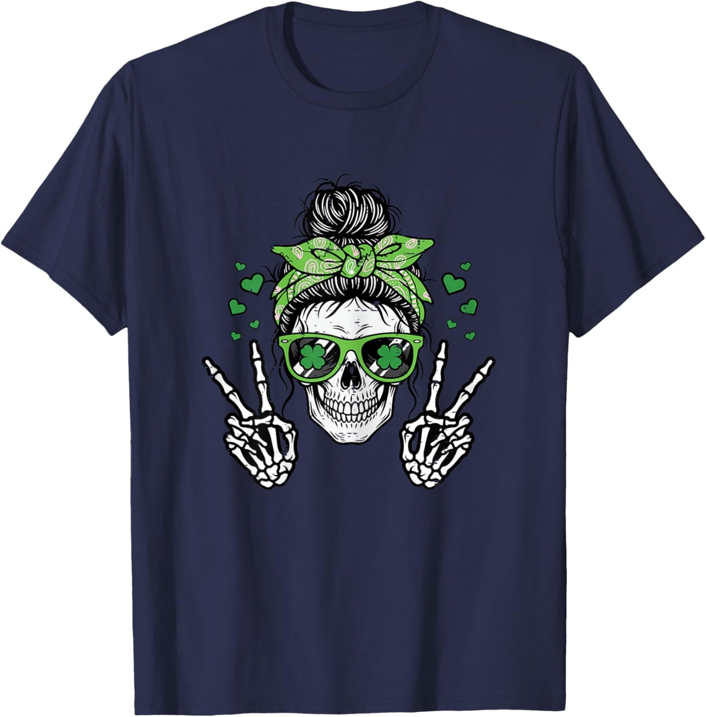 St Patricks Day Skull Bun Peace Saint Paddys Women Girls Kid T-Shirt - T-Shirt | Navy