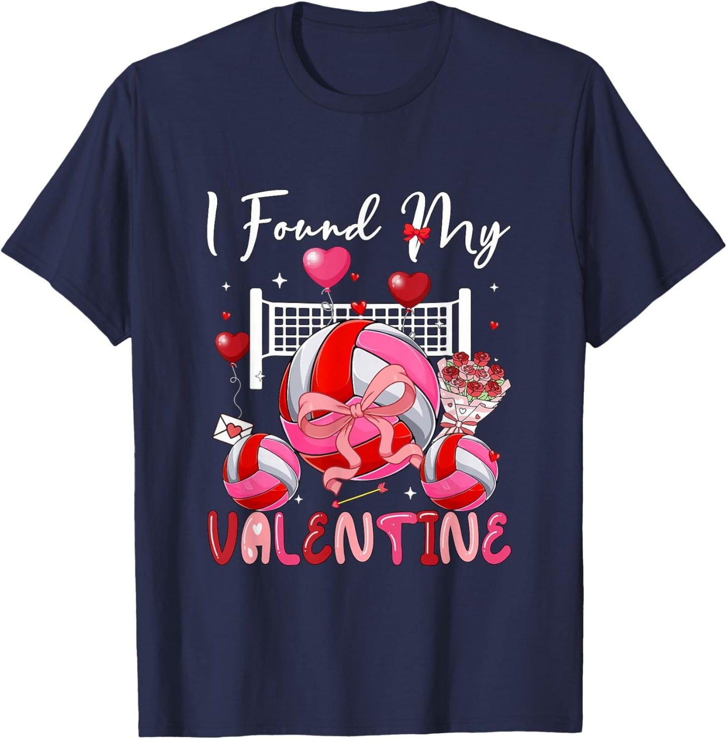 I Found My Valentine Volleyball Equipment Bow Tie Player T-Shirt - T-Shirt | Navy