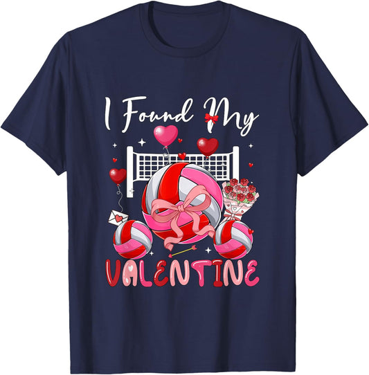I Found My Valentine Volleyball Equipment Bow Tie Player T-Shirt - T-Shirt | Navy