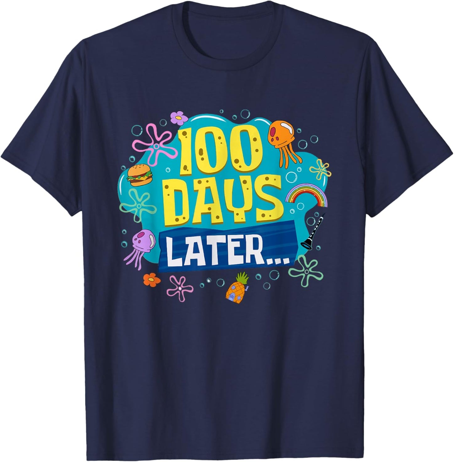 Funny 100 Days Later Teacher Kids Happy 100th Day of School T-Shirt - T-Shirt | Navy