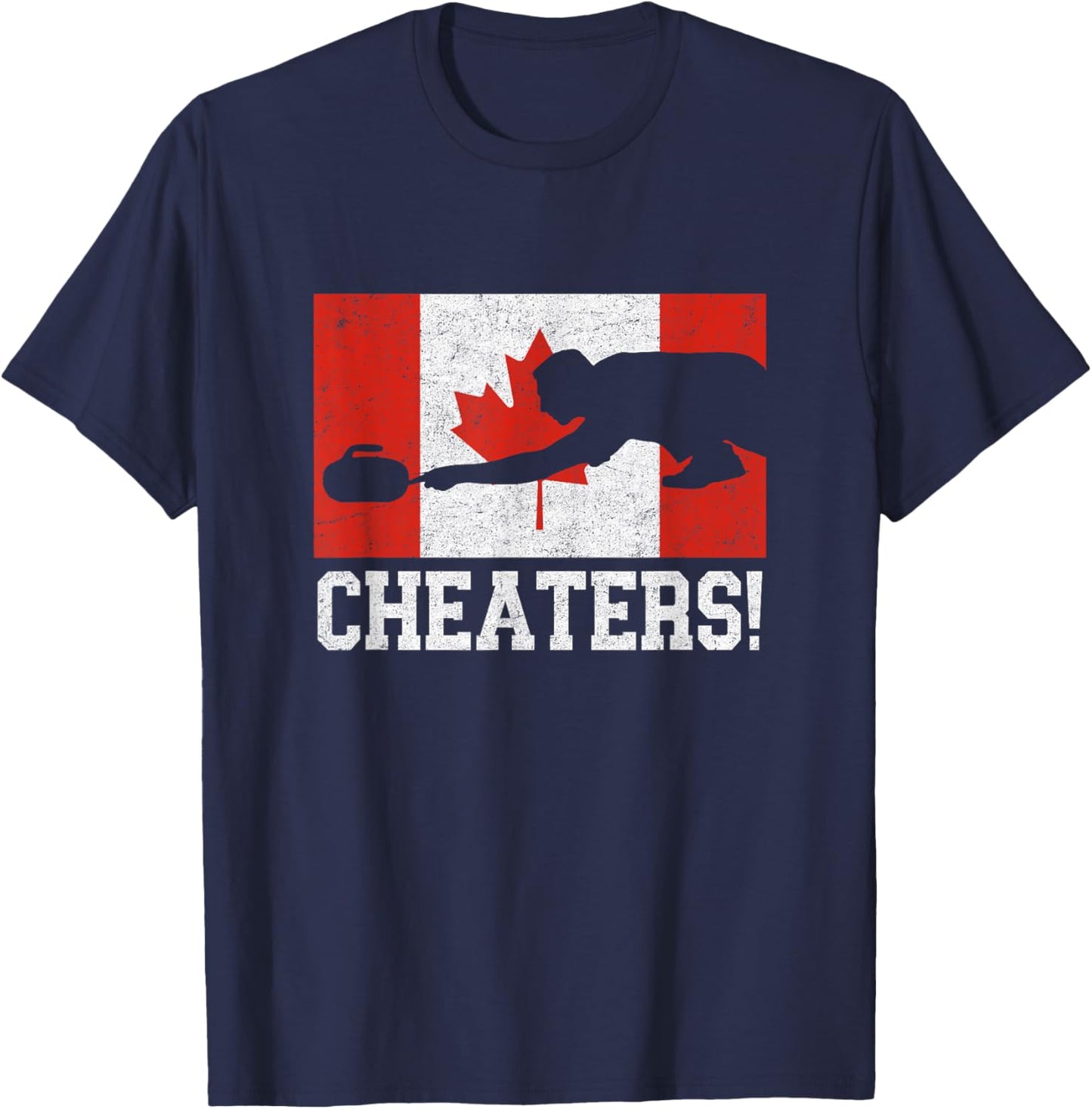 Canada Curling Cheater Canadian Flag T-Shirt - T-Shirt | Navy