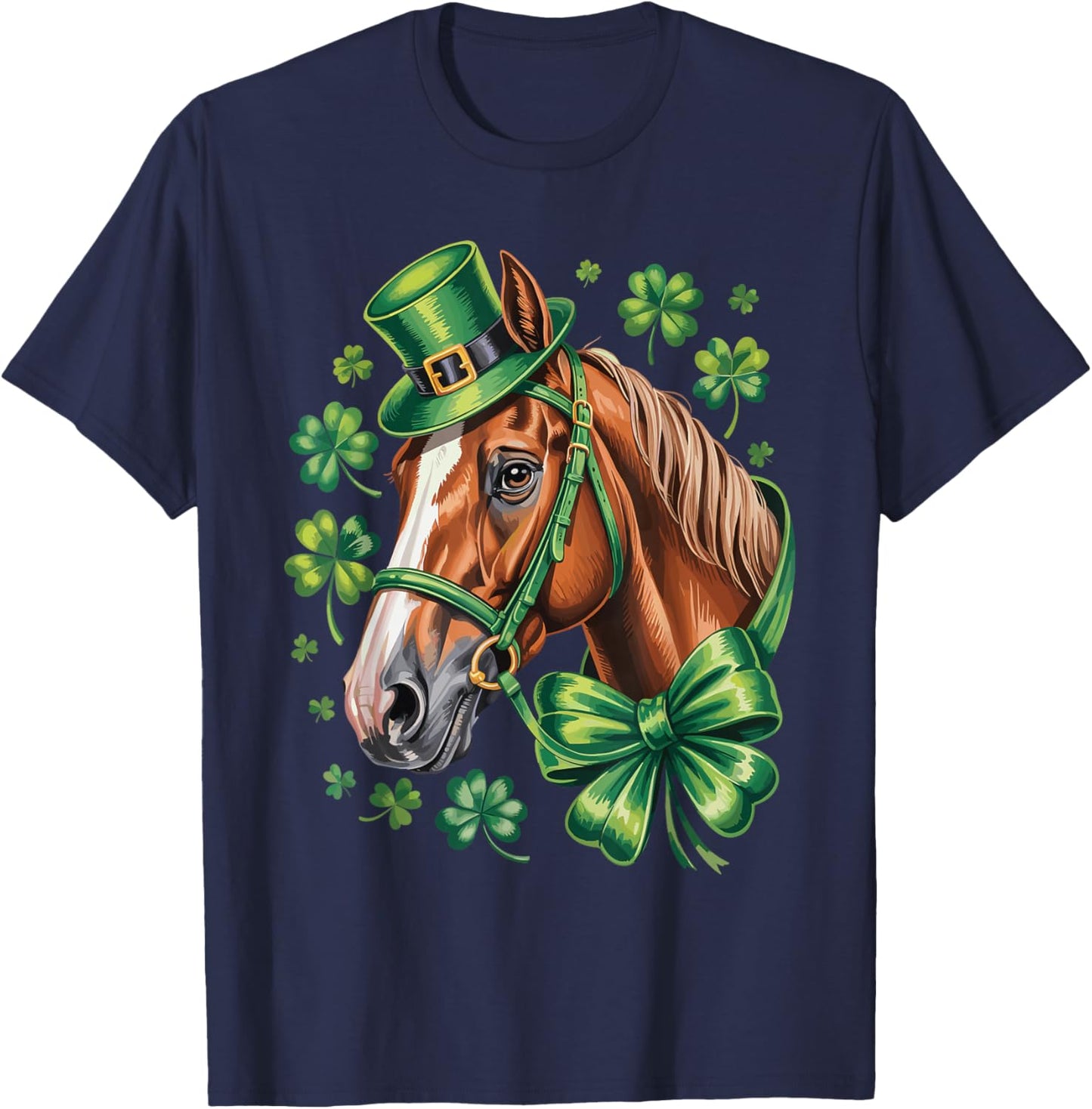 St. Patrick’s Day Equestrian Horse Lover Shamrock Horses T-Shirt - T-Shirt | Navy