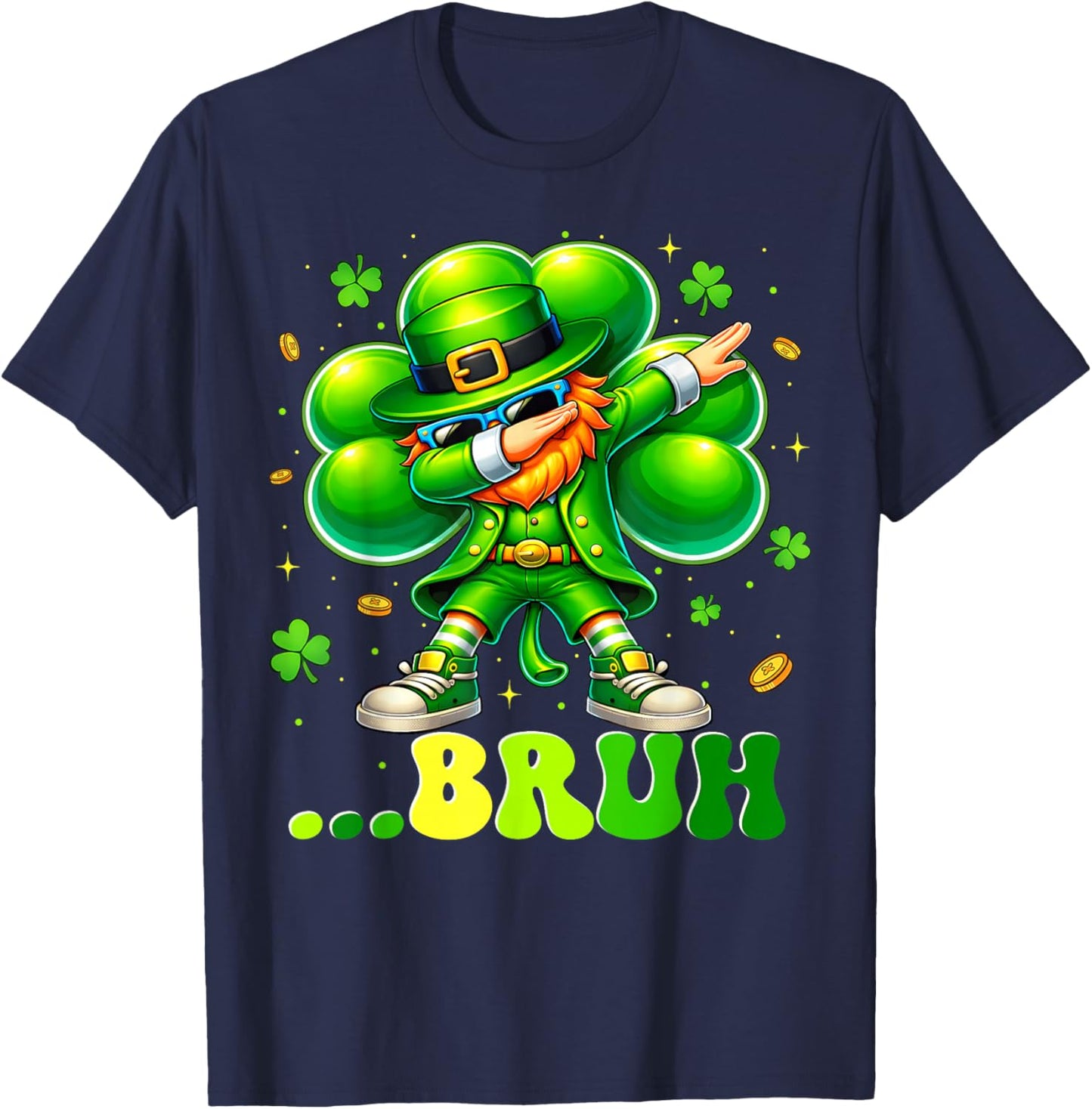 Bruh Dabbing Leprechaun Funny St Patricks Day Boys Kids T-Shirt - T-Shirt | Navy