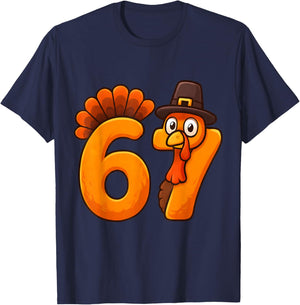 Funny Thanksgiving Turkey 67 Six Seven Meme Boys Girls Kids T-Shirt - T-Shirt | Navy