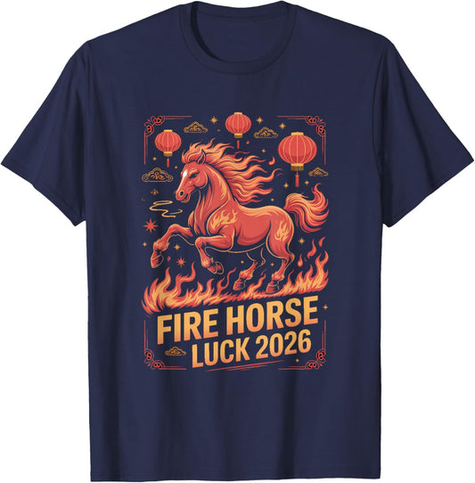 Fire Horse Chinese New Year 2026 Dragon Zodiac T-Shirt - T-Shirt | Navy