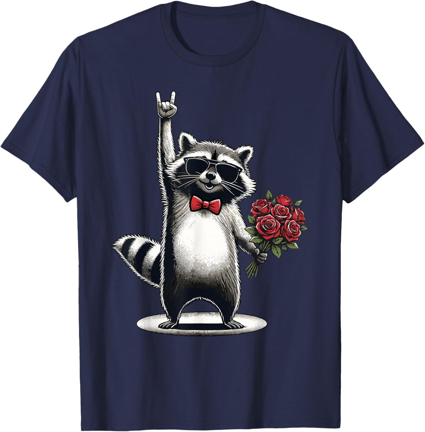 Funny Raccoon Rock On Men Women Kids St. Valentine's Day T-Shirt - T-Shirt | Navy