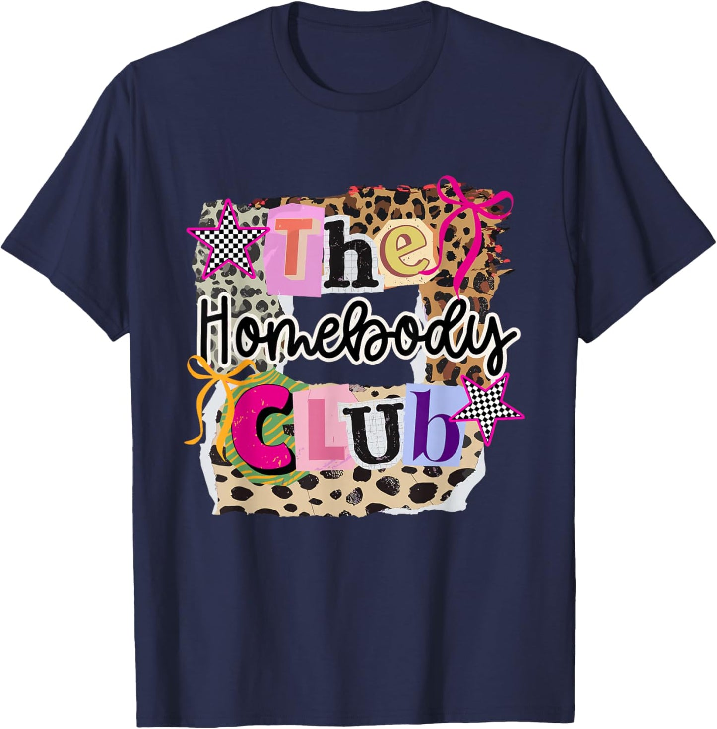 The Homebody Club Collage Leopard Home Lover Girly T-Shirt - T-Shirt | Navy
