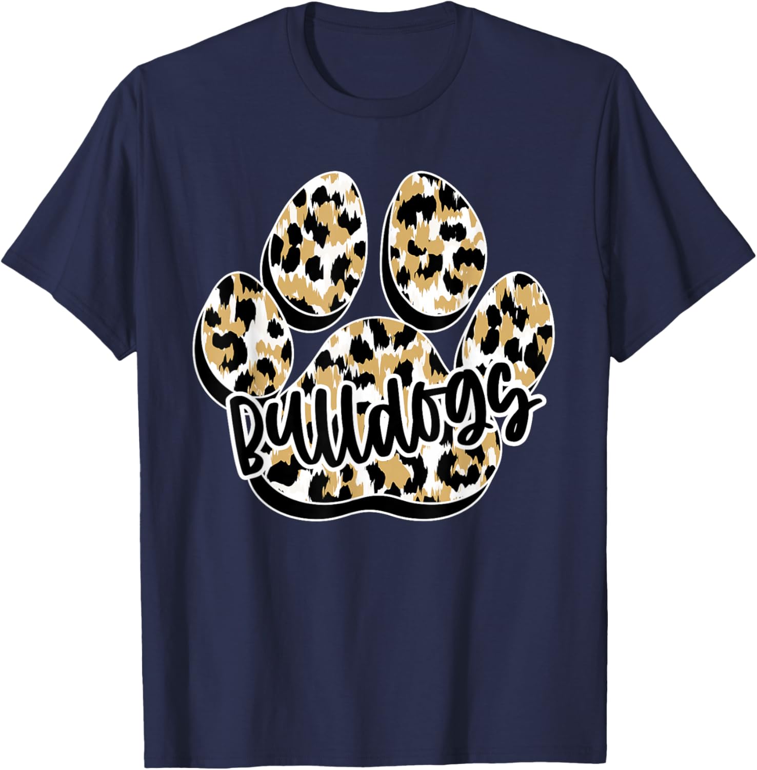 Gold Bulldogs Leopard Paw Print Leopard School Mascot T-Shirt - T-Shirt | Navy