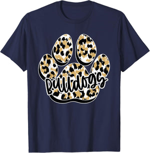 Gold Bulldogs Leopard Paw Print Leopard School Mascot T-Shirt - T-Shirt | Navy