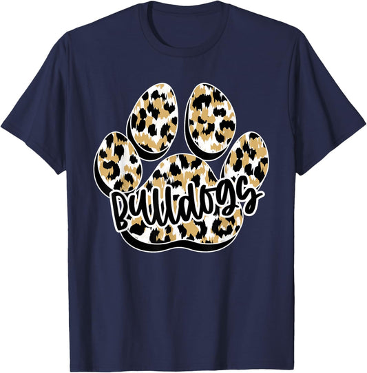 Gold Bulldogs Leopard Paw Print Leopard School Mascot T-Shirt - T-Shirt | Navy